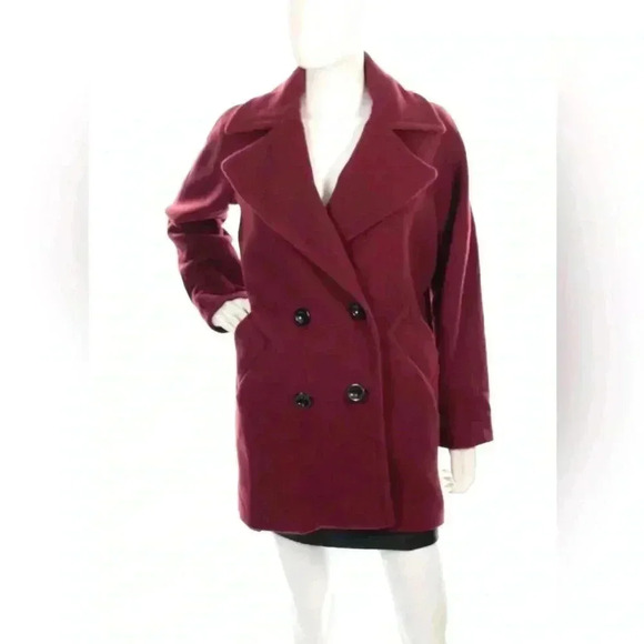 Trina Turk Wool Cashmere Blend Double Breasted Burgundy Red Winter Peacoat 14 - Picture 1 of 8